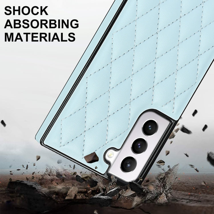 For Samsung Galaxy S21 5G Elegant Rhombic Pattern Microfiber Leather +TPU Shockproof Case with Crossbody Strap Chain