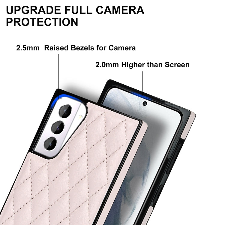 For Samsung Galaxy S21+ 5G Elegant Rhombic Pattern Microfiber Leather +TPU Shockproof Case with Crossbody Strap Chain