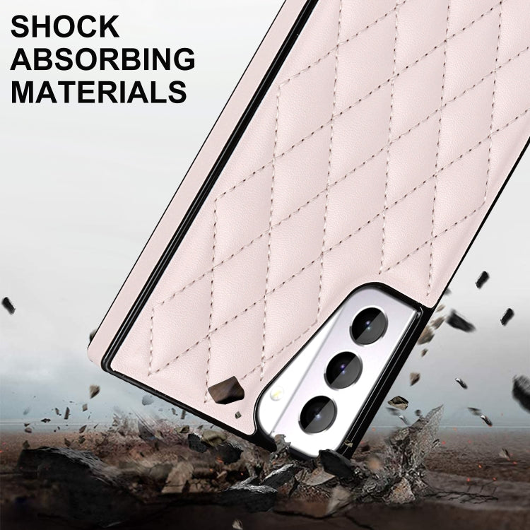 For Samsung Galaxy S21+ 5G Elegant Rhombic Pattern Microfiber Leather +TPU Shockproof Case with Crossbody Strap Chain