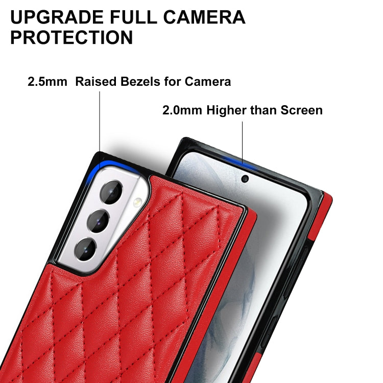 For Samsung Galaxy S21+ 5G Elegant Rhombic Pattern Microfiber Leather +TPU Shockproof Case with Crossbody Strap Chain