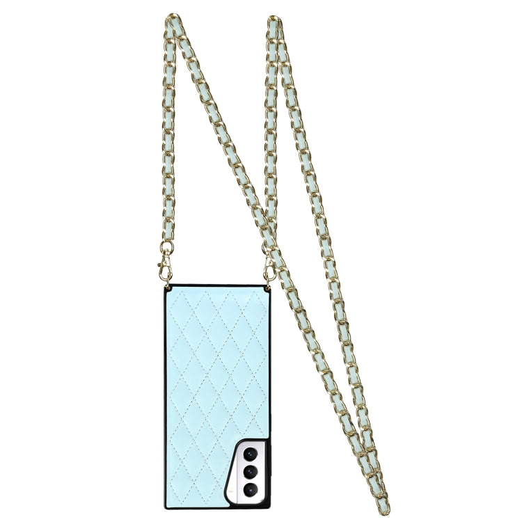 For Samsung Galaxy S21+ 5G Elegant Rhombic Pattern Microfiber Leather +TPU Shockproof Case with Crossbody Strap Chain