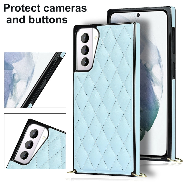 For Samsung Galaxy S21+ 5G Elegant Rhombic Pattern Microfiber Leather +TPU Shockproof Case with Crossbody Strap Chain