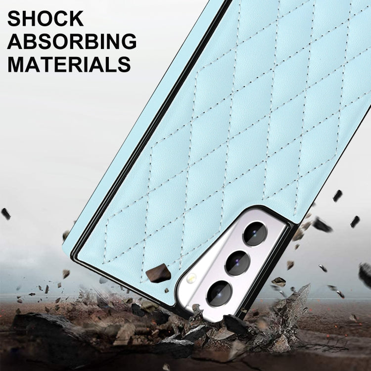 For Samsung Galaxy S21+ 5G Elegant Rhombic Pattern Microfiber Leather +TPU Shockproof Case with Crossbody Strap Chain