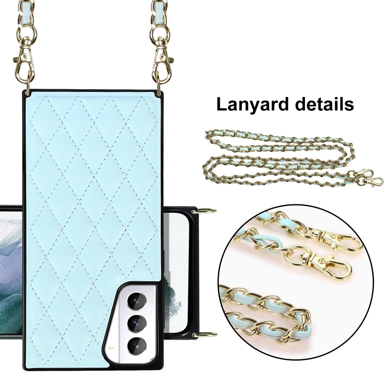 For Samsung Galaxy S21+ 5G Elegant Rhombic Pattern Microfiber Leather +TPU Shockproof Case with Crossbody Strap Chain