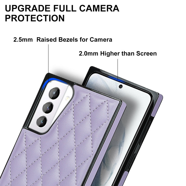 For Samsung Galaxy S21+ 5G Elegant Rhombic Pattern Microfiber Leather +TPU Shockproof Case with Crossbody Strap Chain