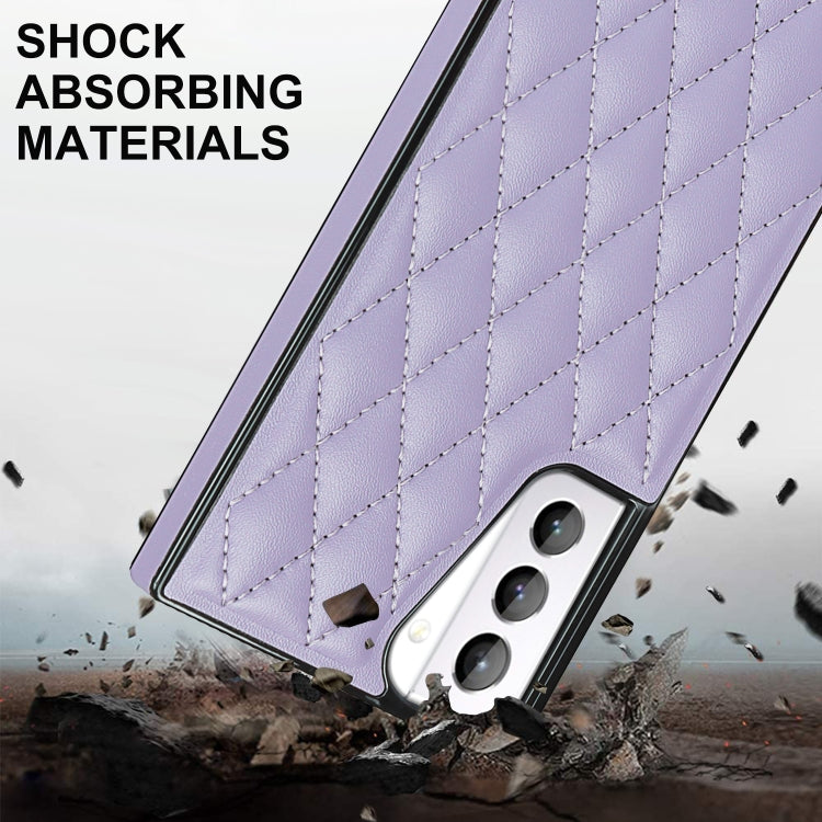 For Samsung Galaxy S21+ 5G Elegant Rhombic Pattern Microfiber Leather +TPU Shockproof Case with Crossbody Strap Chain