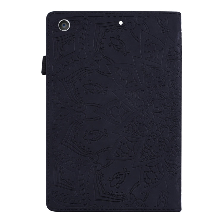 For iPad 10.2 2021 / 2020 / 2019 Calf Pattern Double Folding Design Embossed Leather Case with Holder & Card Slots & Pen Slot & Elastic Band