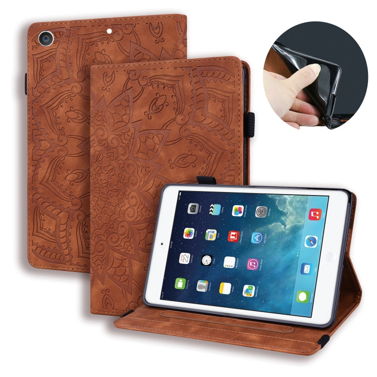 For iPad 10.2 2021 / 2020 / 2019 Calf Pattern Double Folding Design Embossed Leather Case with Holder & Card Slots & Pen Slot & Elastic Band