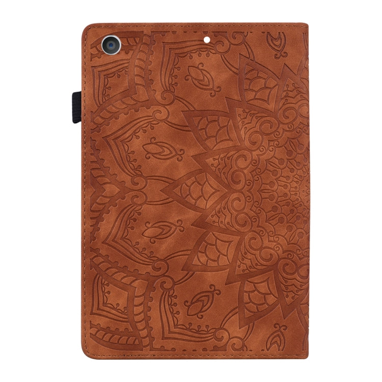 For iPad 10.2 2021 / 2020 / 2019 Calf Pattern Double Folding Design Embossed Leather Case with Holder & Card Slots & Pen Slot & Elastic Band