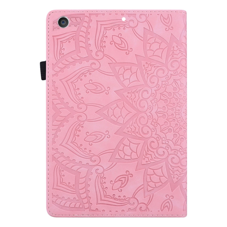 For iPad 10.2 2021 / 2020 / 2019 Calf Pattern Double Folding Design Embossed Leather Case with Holder & Card Slots & Pen Slot & Elastic Band