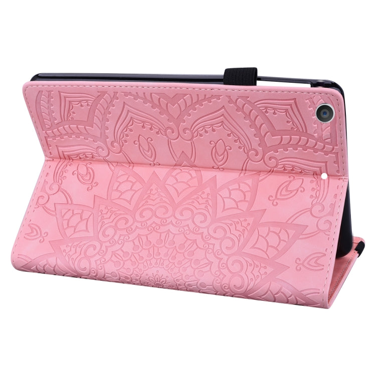 For iPad 10.2 2021 / 2020 / 2019 Calf Pattern Double Folding Design Embossed Leather Case with Holder & Card Slots & Pen Slot & Elastic Band