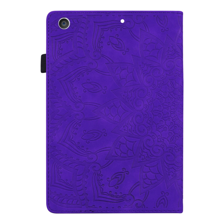 For iPad 10.2 2021 / 2020 / 2019 Calf Pattern Double Folding Design Embossed Leather Case with Holder & Card Slots & Pen Slot & Elastic Band