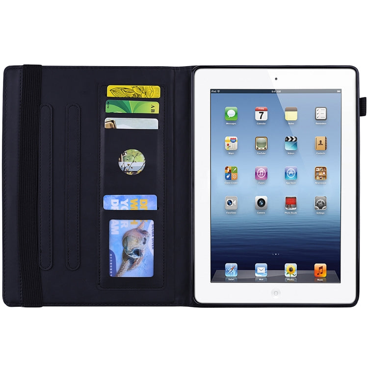 For iPad 4 & 3 & 2 Calf Pattern Double Folding Design Embossed Leather Case with Holder & Card Slots & Pen Slot & Elastic Band