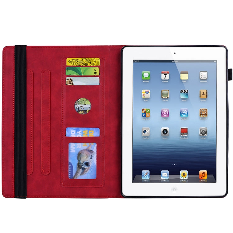 For iPad 4 & 3 & 2 Calf Pattern Double Folding Design Embossed Leather Case with Holder & Card Slots & Pen Slot & Elastic Band