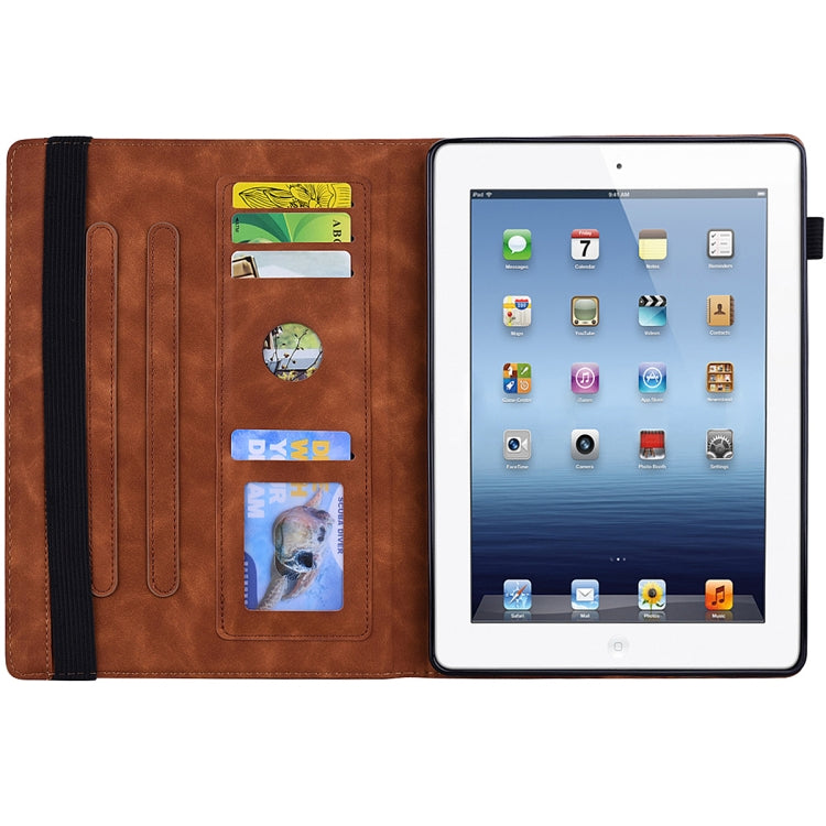 For iPad 4 & 3 & 2 Calf Pattern Double Folding Design Embossed Leather Case with Holder & Card Slots & Pen Slot & Elastic Band