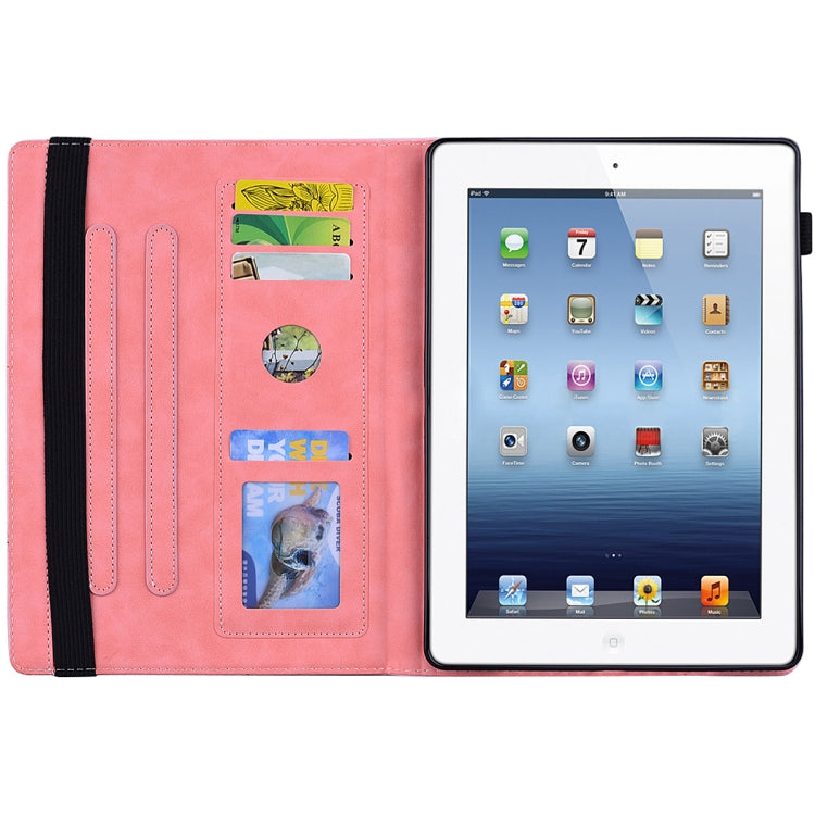 For iPad 4 & 3 & 2 Calf Pattern Double Folding Design Embossed Leather Case with Holder & Card Slots & Pen Slot & Elastic Band
