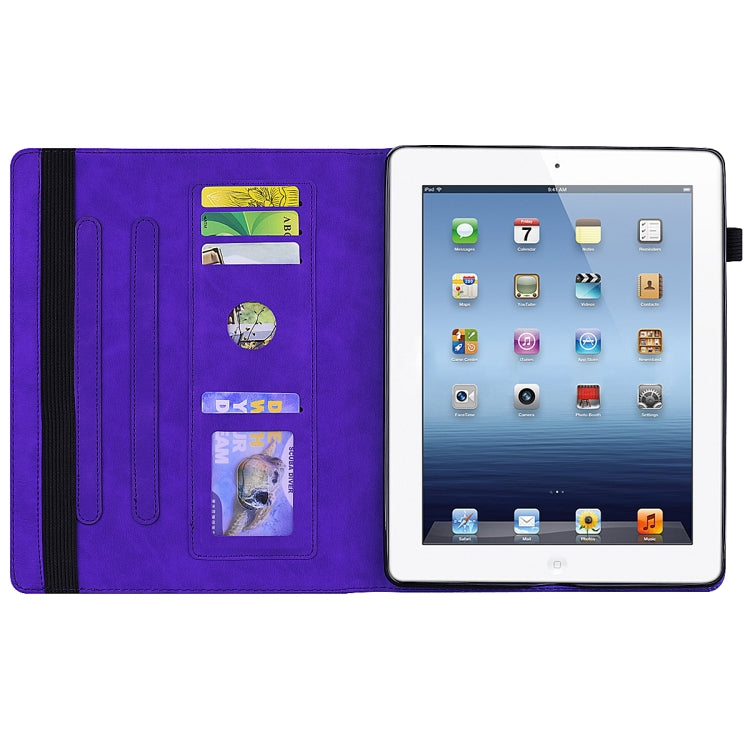 For iPad 4 & 3 & 2 Calf Pattern Double Folding Design Embossed Leather Case with Holder & Card Slots & Pen Slot & Elastic Band