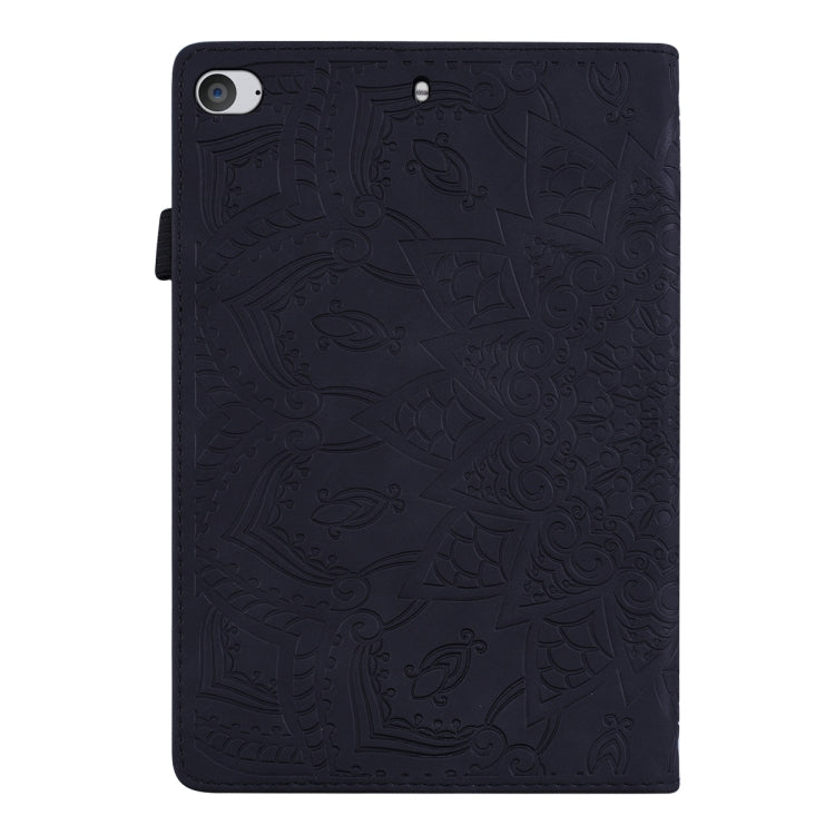For iPad Mini 2019 & 4 & 3 & 2 Calf Pattern Double Folding Design Embossed Leather Case with Holder & Card Slots & Pen Slot & Elastic Band