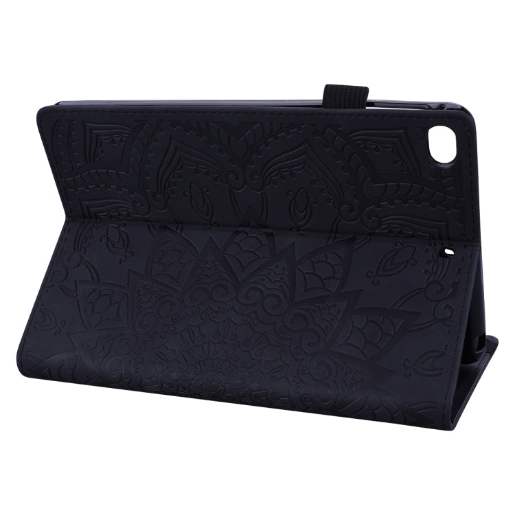 For iPad Mini 2019 & 4 & 3 & 2 Calf Pattern Double Folding Design Embossed Leather Case with Holder & Card Slots & Pen Slot & Elastic Band