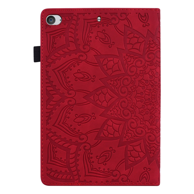 For iPad Mini 2019 & 4 & 3 & 2 Calf Pattern Double Folding Design Embossed Leather Case with Holder & Card Slots & Pen Slot & Elastic Band