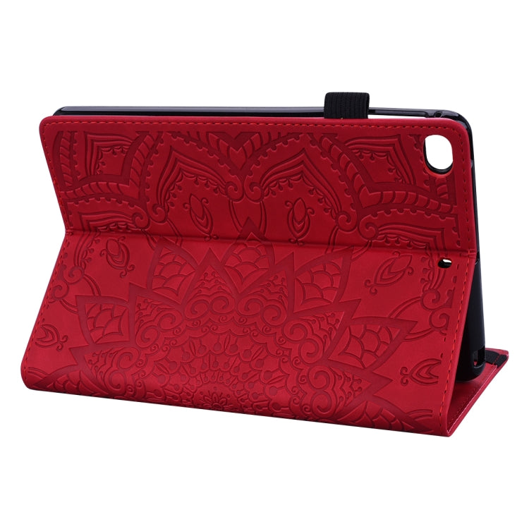 For iPad Mini 2019 & 4 & 3 & 2 Calf Pattern Double Folding Design Embossed Leather Case with Holder & Card Slots & Pen Slot & Elastic Band