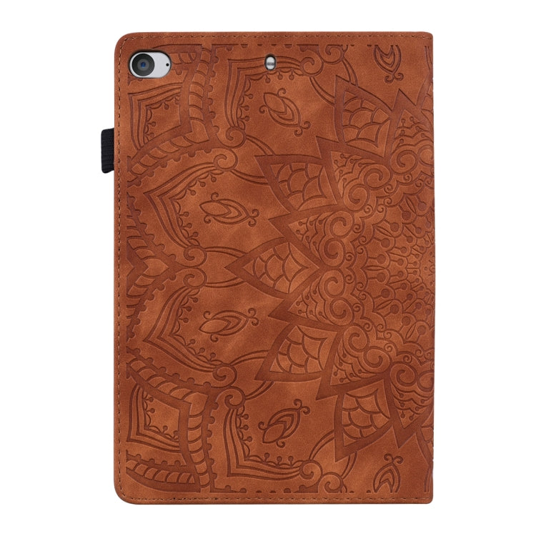 For iPad Mini 2019 & 4 & 3 & 2 Calf Pattern Double Folding Design Embossed Leather Case with Holder & Card Slots & Pen Slot & Elastic Band