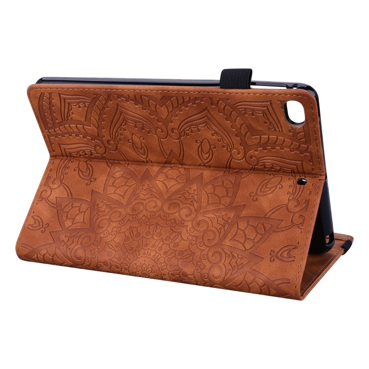 For iPad Mini 2019 & 4 & 3 & 2 Calf Pattern Double Folding Design Embossed Leather Case with Holder & Card Slots & Pen Slot & Elastic Band