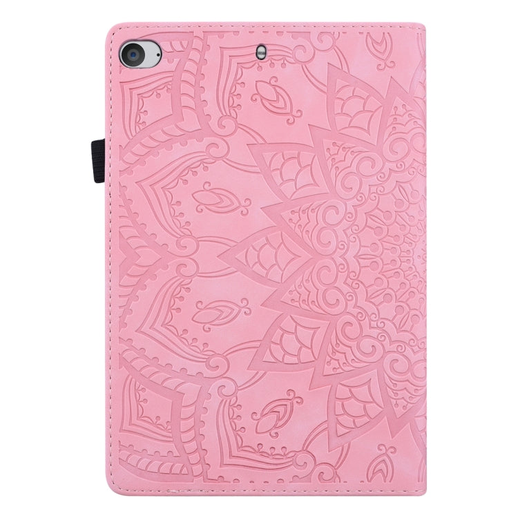 For iPad Mini 2019 & 4 & 3 & 2 Calf Pattern Double Folding Design Embossed Leather Case with Holder & Card Slots & Pen Slot & Elastic Band