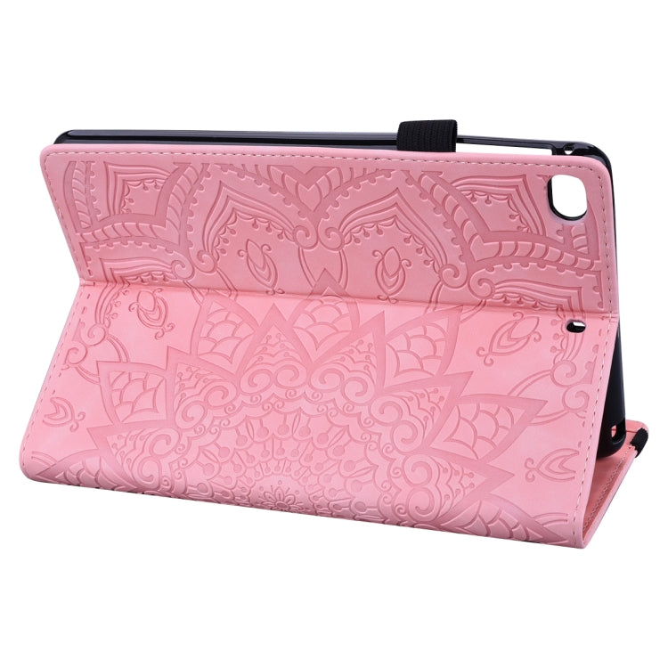 For iPad Mini 2019 & 4 & 3 & 2 Calf Pattern Double Folding Design Embossed Leather Case with Holder & Card Slots & Pen Slot & Elastic Band