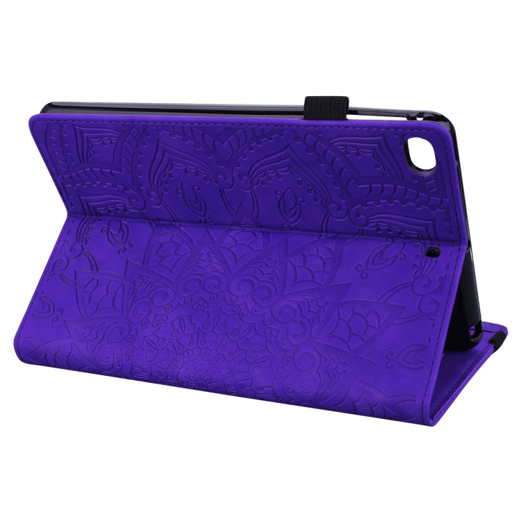 For iPad Mini 2019 & 4 & 3 & 2 Calf Pattern Double Folding Design Embossed Leather Case with Holder & Card Slots & Pen Slot & Elastic Band