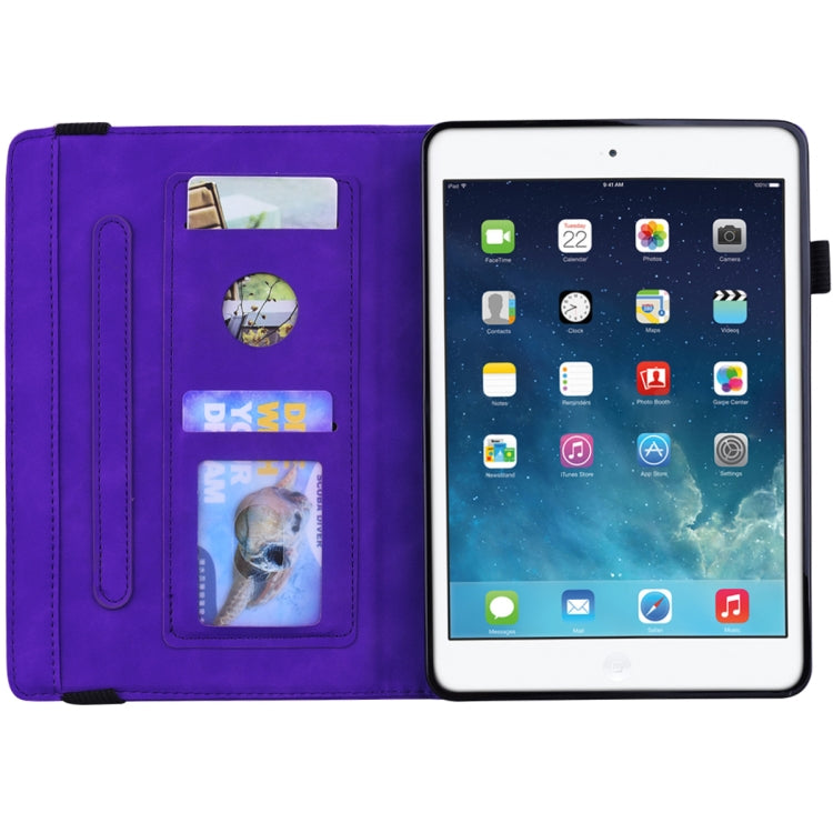 For iPad Mini 2019 & 4 & 3 & 2 Calf Pattern Double Folding Design Embossed Leather Case with Holder & Card Slots & Pen Slot & Elastic Band