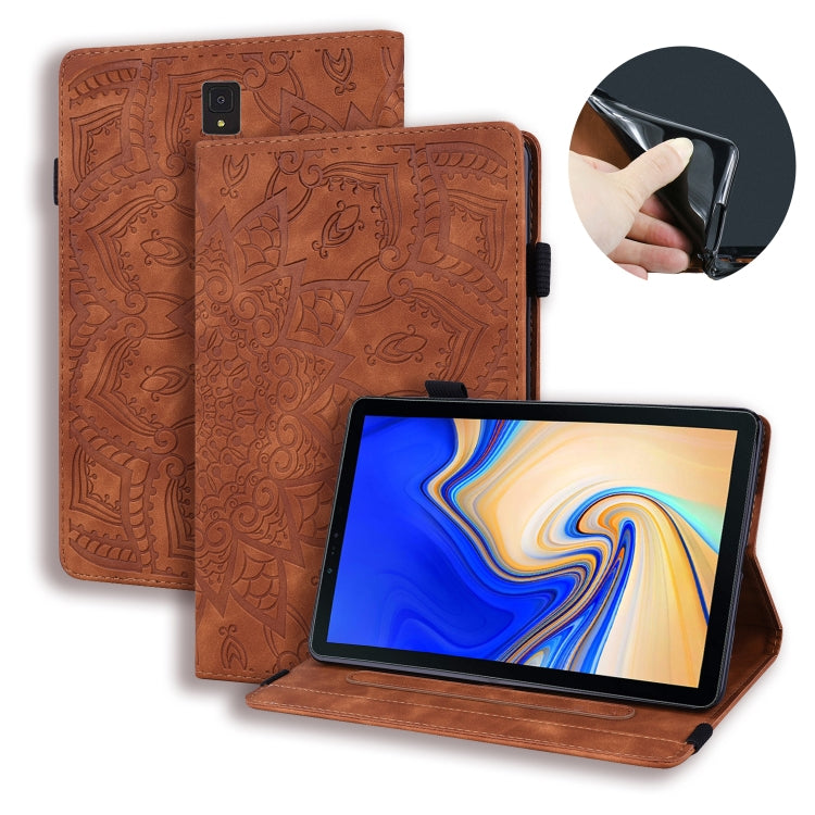 For Galaxy Tab S4 10.5 T830 / T835 Calf Pattern Double Folding Design Embossed Leather Case with Holder & Card Slots & Pen Slot & Elastic Band