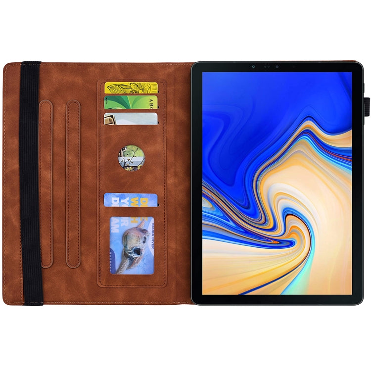 For Galaxy Tab S4 10.5 T830 / T835 Calf Pattern Double Folding Design Embossed Leather Case with Holder & Card Slots & Pen Slot & Elastic Band