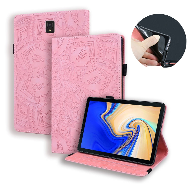 For Galaxy Tab S4 10.5 T830 / T835 Calf Pattern Double Folding Design Embossed Leather Case with Holder & Card Slots & Pen Slot & Elastic Band