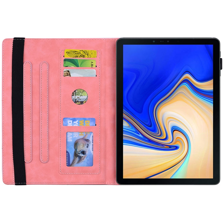 For Galaxy Tab S4 10.5 T830 / T835 Calf Pattern Double Folding Design Embossed Leather Case with Holder & Card Slots & Pen Slot & Elastic Band