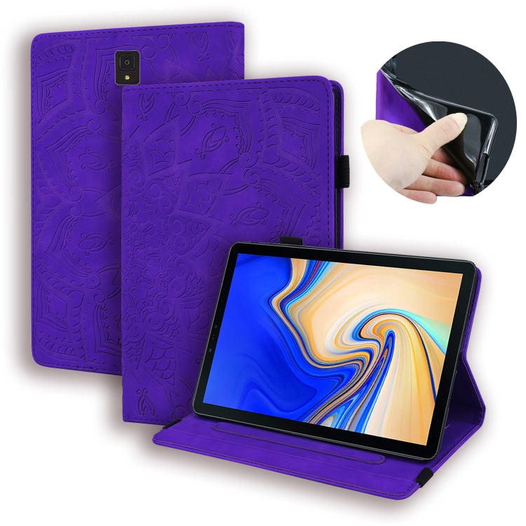 For Galaxy Tab S4 10.5 T830 / T835 Calf Pattern Double Folding Design Embossed Leather Case with Holder & Card Slots & Pen Slot & Elastic Band