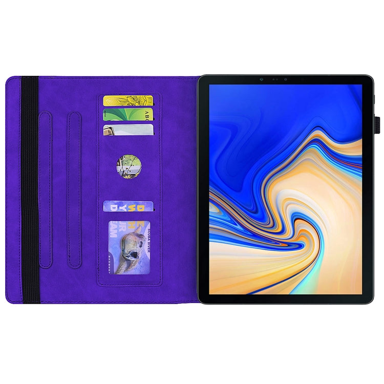 For Galaxy Tab S4 10.5 T830 / T835 Calf Pattern Double Folding Design Embossed Leather Case with Holder & Card Slots & Pen Slot & Elastic Band