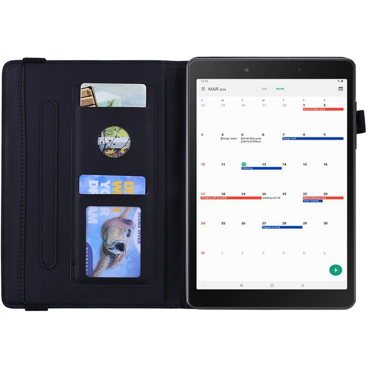 For Galaxy Tab A 8.0 (2019)  Calf Pattern Double Folding Design Embossed Leather Case with Holder & Card Slots & Pen Slot & Elastic Band