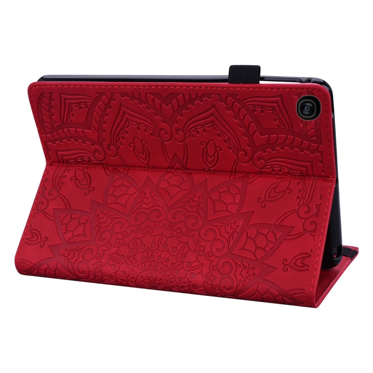 For Galaxy Tab A 10.1 (2019) Calf Pattern Double Folding Design Embossed Leather Case with Holder & Card Slots & Pen Slot & Elastic Band