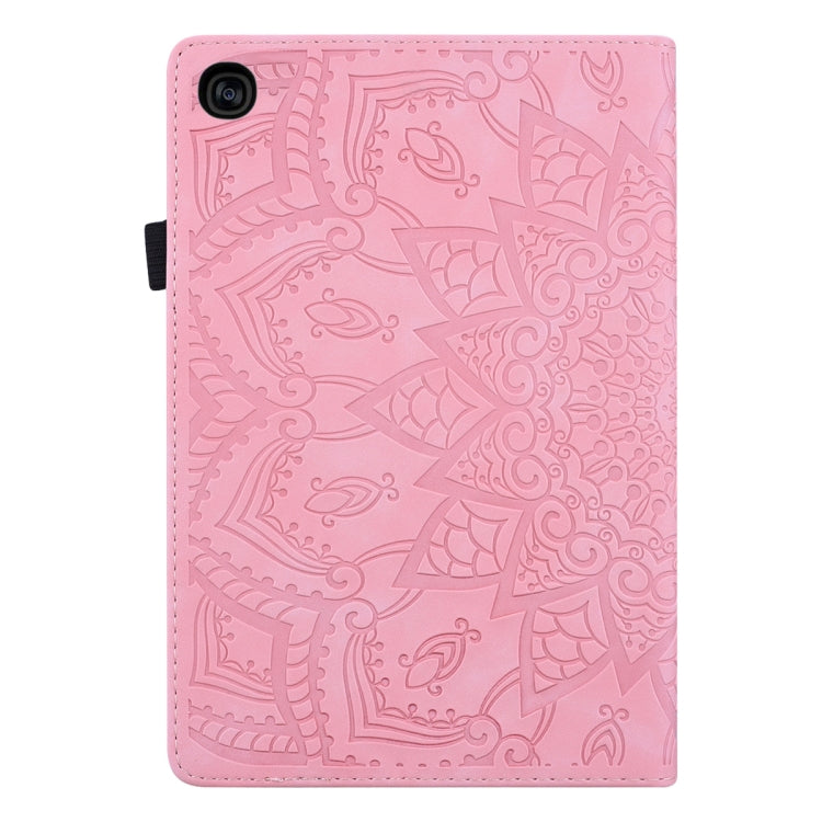 For Galaxy Tab A 10.1 (2019) Calf Pattern Double Folding Design Embossed Leather Case with Holder & Card Slots & Pen Slot & Elastic Band