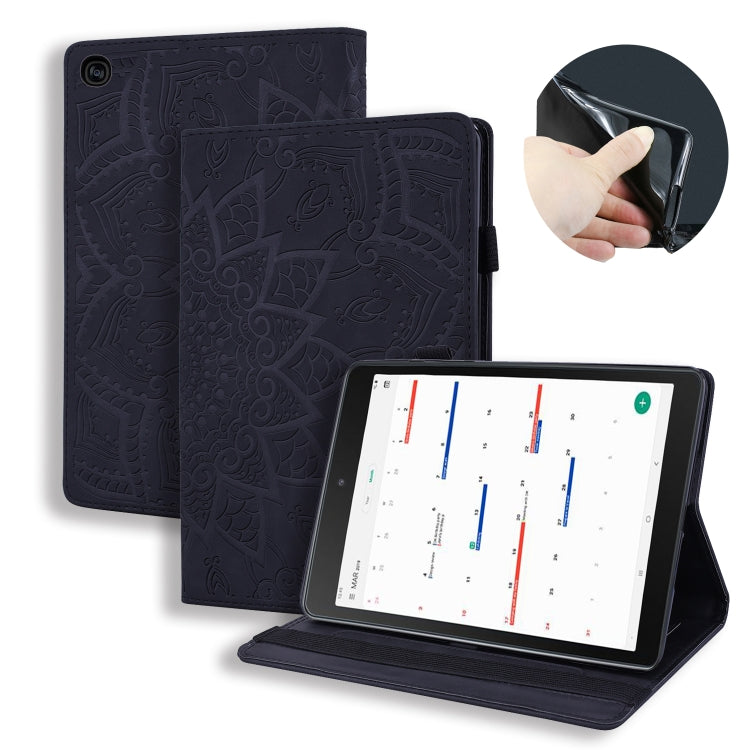 For Galaxy Tab S5e 10.5 T720 / T725 Calf Pattern Double Folding Design Embossed Leather Case with Holder & Card Slots & Pen Slot & Elastic Band