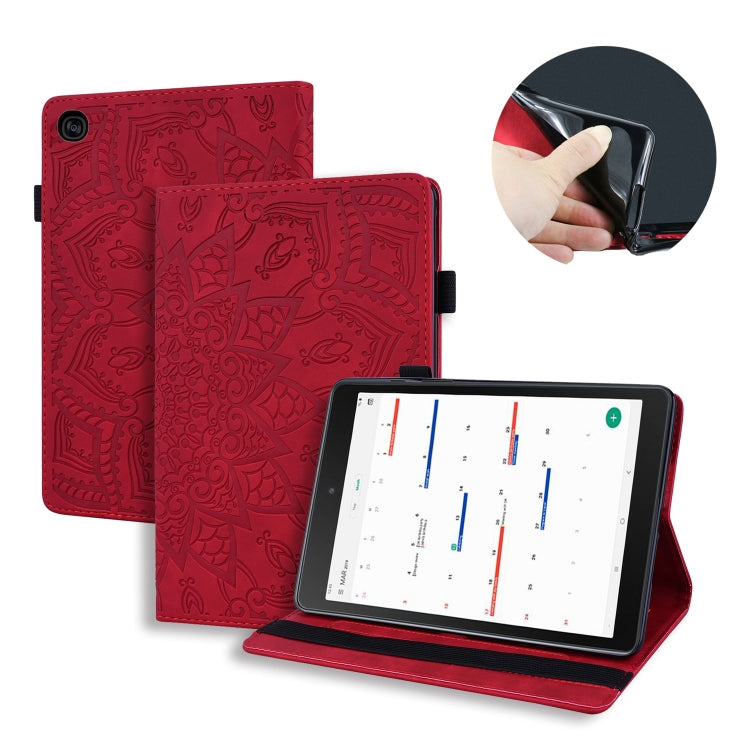 For Galaxy Tab S5e 10.5 T720 / T725 Calf Pattern Double Folding Design Embossed Leather Case with Holder & Card Slots & Pen Slot & Elastic Band