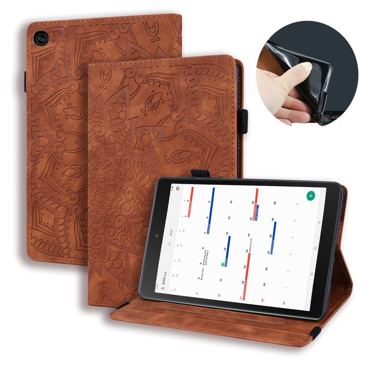 For Galaxy Tab S5e 10.5 T720 / T725 Calf Pattern Double Folding Design Embossed Leather Case with Holder & Card Slots & Pen Slot & Elastic Band