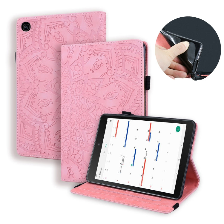 For Galaxy Tab S5e 10.5 T720 / T725 Calf Pattern Double Folding Design Embossed Leather Case with Holder & Card Slots & Pen Slot & Elastic Band
