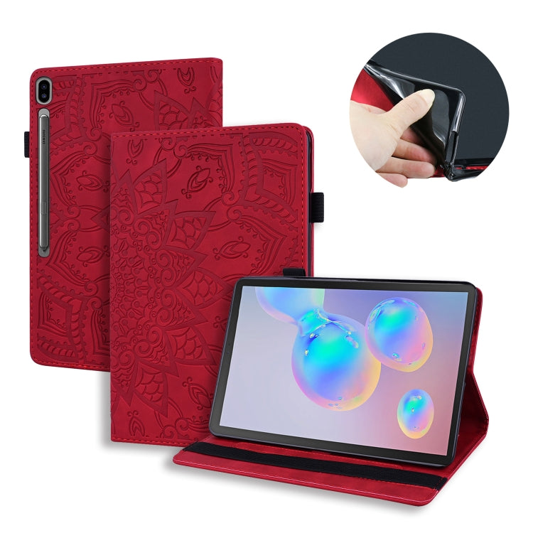 For Galaxy Tab S6 T860 / T865 Calf Pattern Double Folding Design Embossed Leather Case with Holder & Card Slots & Pen Slot & Elastic Band