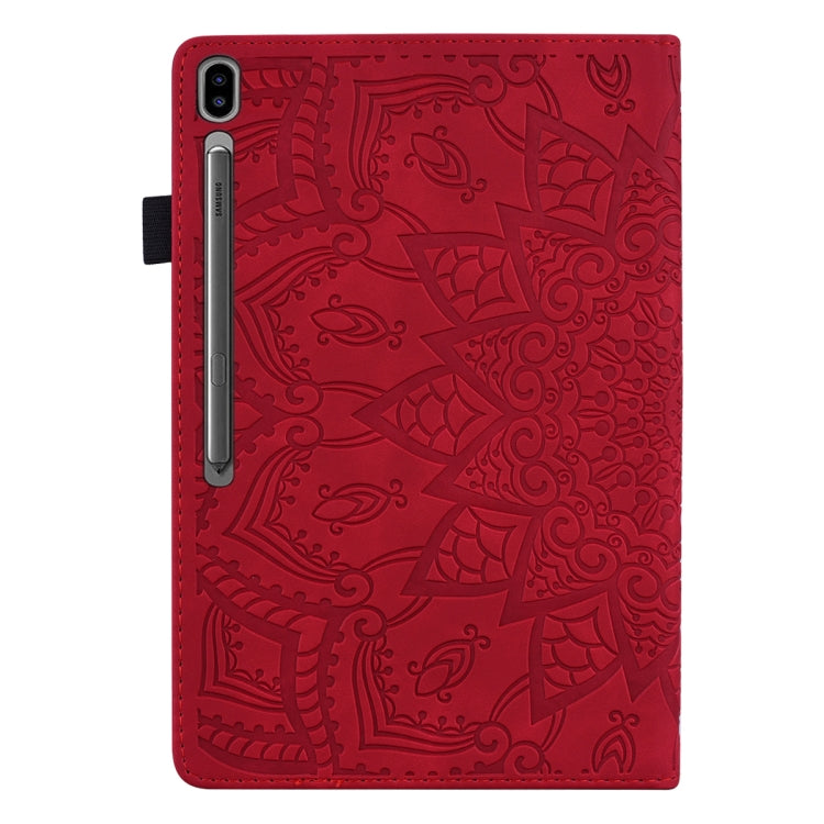 For Galaxy Tab S6 T860 / T865 Calf Pattern Double Folding Design Embossed Leather Case with Holder & Card Slots & Pen Slot & Elastic Band