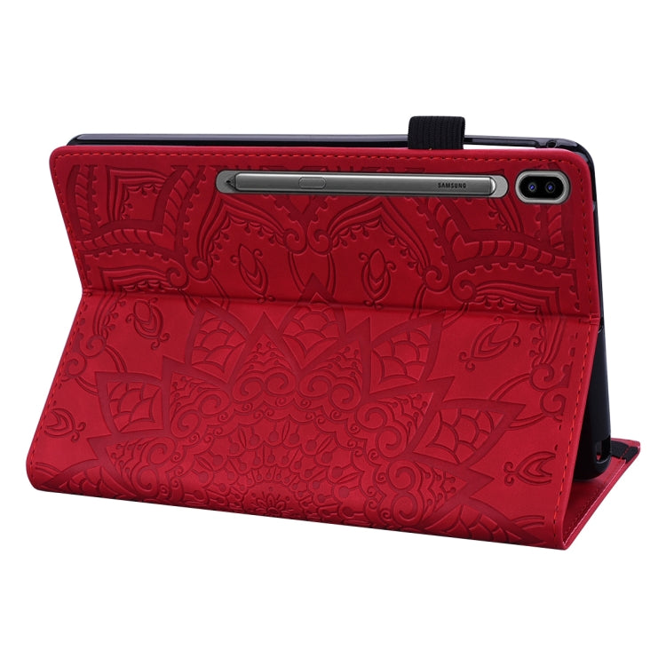 For Galaxy Tab S6 T860 / T865 Calf Pattern Double Folding Design Embossed Leather Case with Holder & Card Slots & Pen Slot & Elastic Band