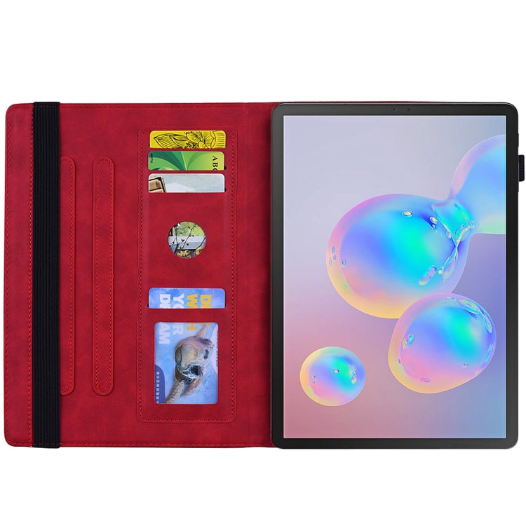 For Galaxy Tab S6 T860 / T865 Calf Pattern Double Folding Design Embossed Leather Case with Holder & Card Slots & Pen Slot & Elastic Band
