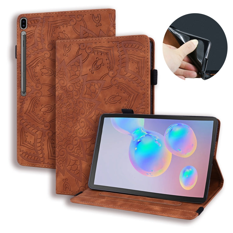 For Galaxy Tab S6 T860 / T865 Calf Pattern Double Folding Design Embossed Leather Case with Holder & Card Slots & Pen Slot & Elastic Band