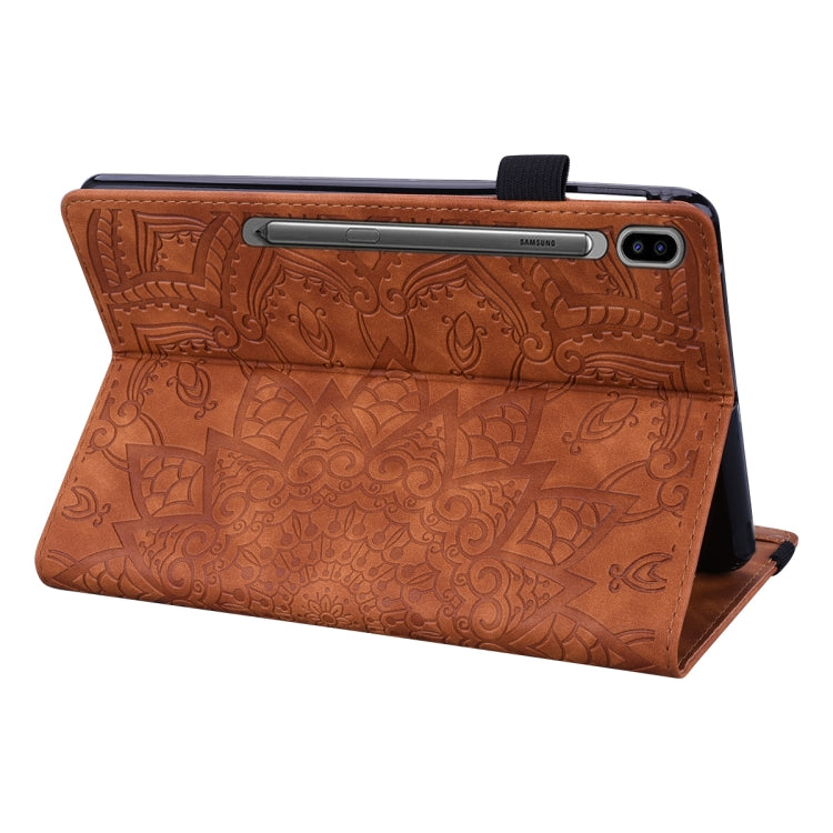 For Galaxy Tab S6 T860 / T865 Calf Pattern Double Folding Design Embossed Leather Case with Holder & Card Slots & Pen Slot & Elastic Band